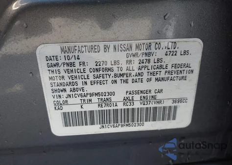 2015 Infiniti Q40 z USA, uszkodzony, nr VIN JN1CV6AP9FM502300